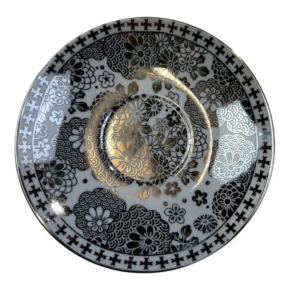 Genes Wares Italian Series Teacup and Saucer Set of 1 Silver White Floral Print